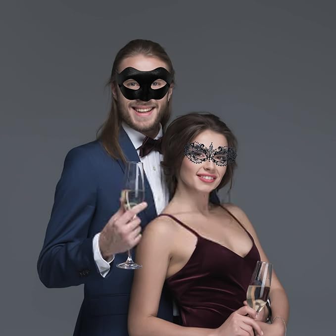 IncreDecor Couple Masquerade Lace Mask Set, Fit for Women and Men Venetian Halloween Masks, Specially for Costume, Mardi Gras