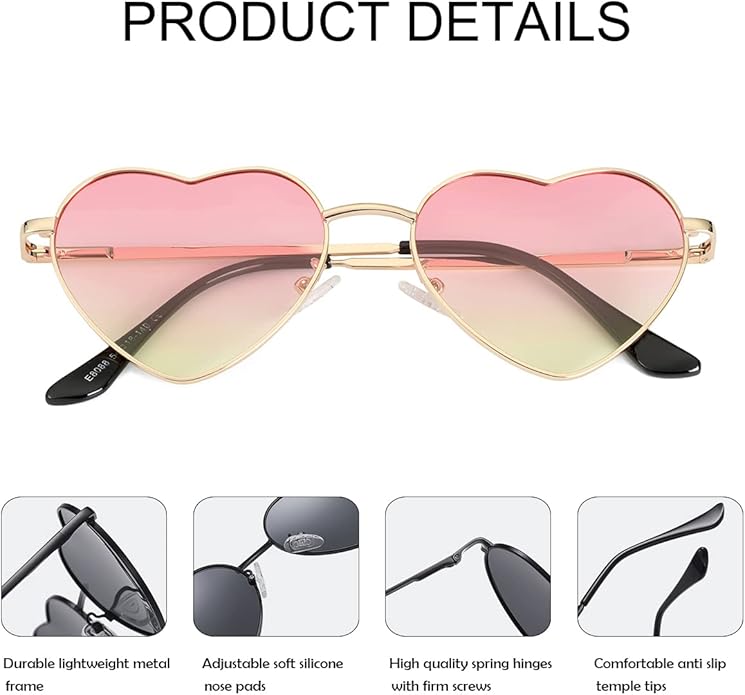 JOVAKIT Polarized Heart Sunglasses for Women Fashion Lovely Style Metal Frame UV400 Protection Lens