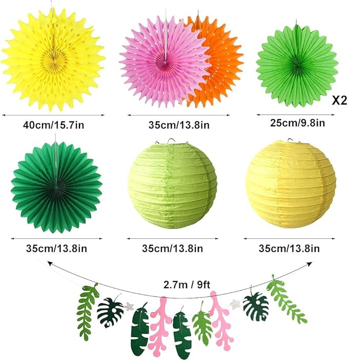 Tropical Bird Toucan Leaf Garland Party Kit for Summer Hawaiian Luau Tiki Tropical Jungle Themed Party Decorations Luau Party Supplies Decor with Palm Leaves Paper Fan Paper Lanterns