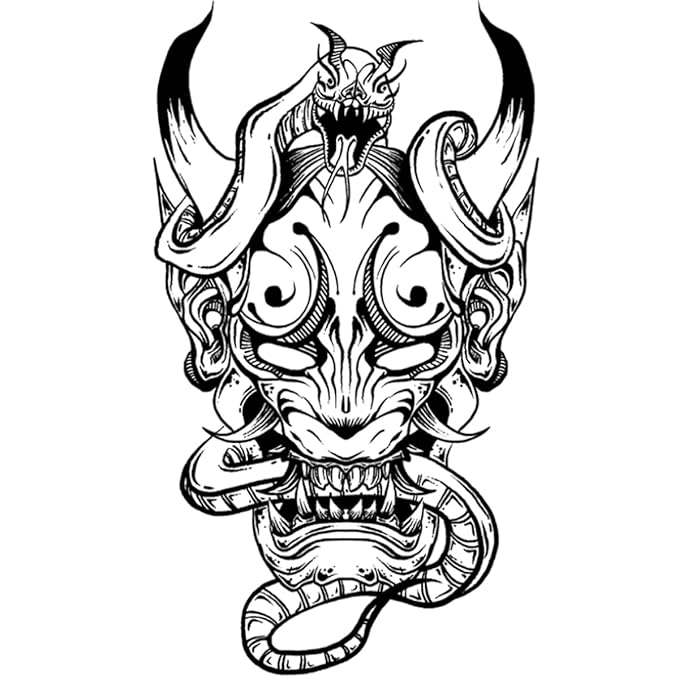 INKARTLINK Tattoo Tech,2 Sheets Extra-Large Semi Permanent Tattoo,Adult Art Design Temporary Tattoos, Lasts 1-2 Weeks, Waterproof, Realistic look, No Adhesive, No reflection (Demon Design?