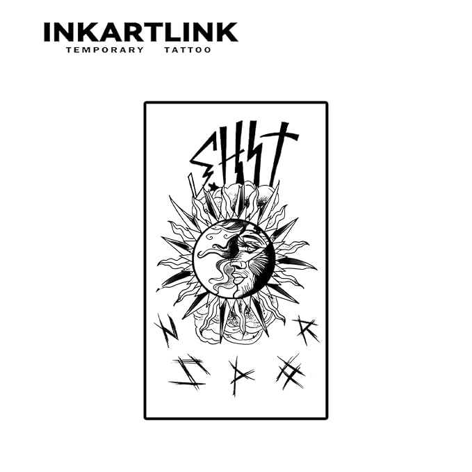 INKARTLINK Temporary Tattoos, Semi Permanent Tattoos, Adult Art Designs, Waterproof Temporary Tattoos, Party Favors, Tattoo Stickers Realistic, No Adhesive, Lasts 1-2 Weeks(Sun)