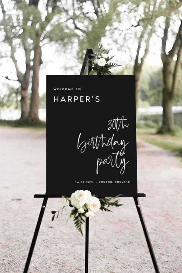 Modern Calligraphy Birthday Welcome Sign, Printable Dark Party Welcome Sign