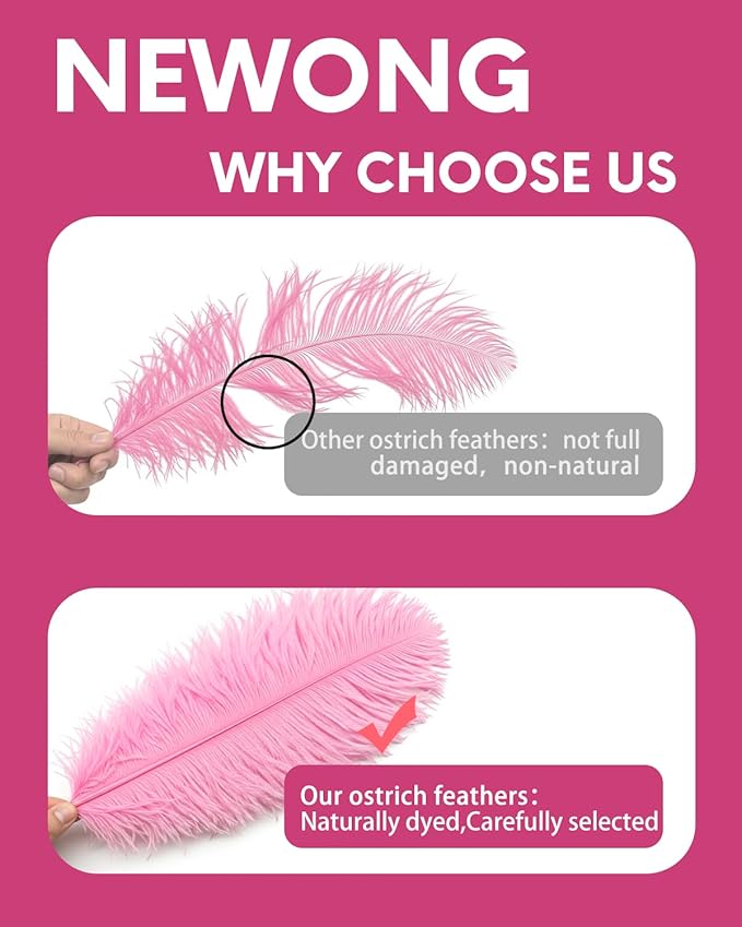 NEWONG 30pcs Pink Ostrich Feathers Natural Bulk 11-14inch(28-35cm) Vase Craft Wedding Home Party Centerpieces Christmas Day Decoration