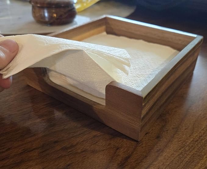 Acacia Wood Napkin Holder for Table, Farmhouse Square Napkin Dispenser with Wide Side Opening - Easy to Grab Paper Napkins for Dining Table & Kitchen Counter (7.3“x7.3"x2.3")