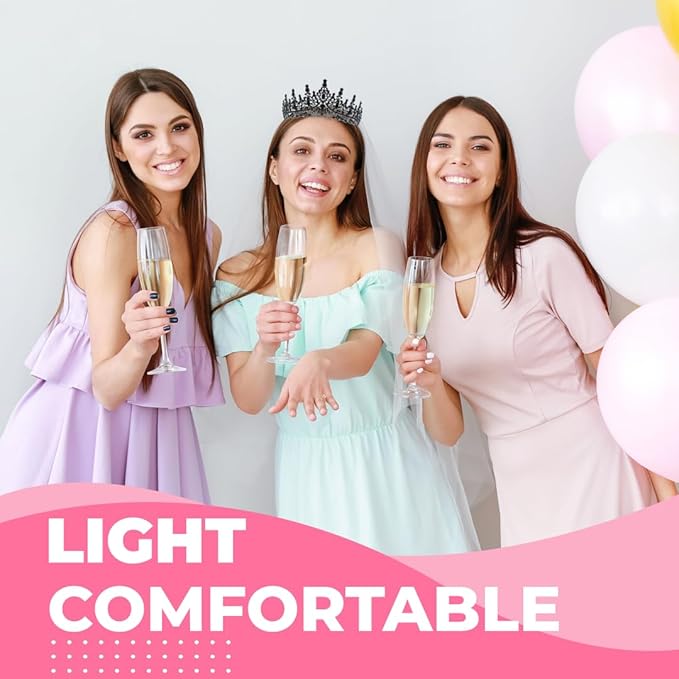 Birthday Tiara Crown with Sash for Women, Headband Hair Accessories for Wedding Party Costume Black