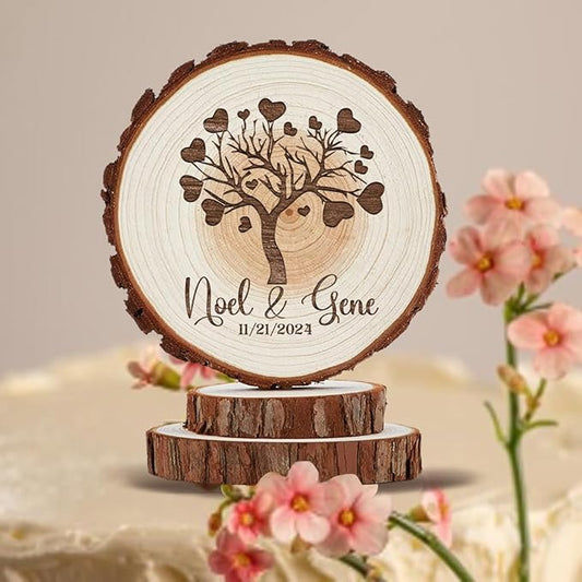 Rustic Wedding Cake Toppers Wood Custom Country Wooden Wedding Cake Toppers with Tree of Life Personalized Love Tree Engraved Mr and Mrs Anniversary Party Favors Supplies Decoration