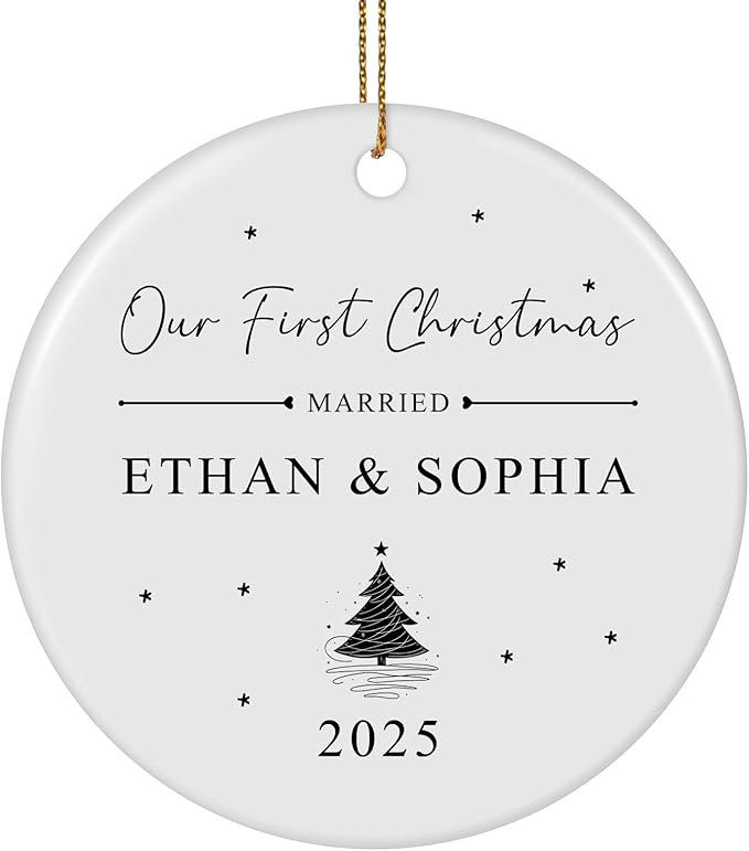 Personalized First Christmas Married Ornament 2025, Custom Engaged Christmas Ornaments with Names, Customized Wedding Engagement Gifts for Newlywed Couples Him Her