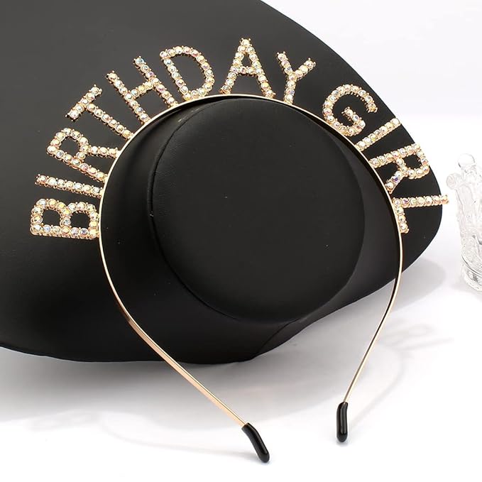 AOPRIE Hairband Birthday Tiara for Women Girls Happy Birthday Princess Crown Rhinestone Accessories, Gold AB