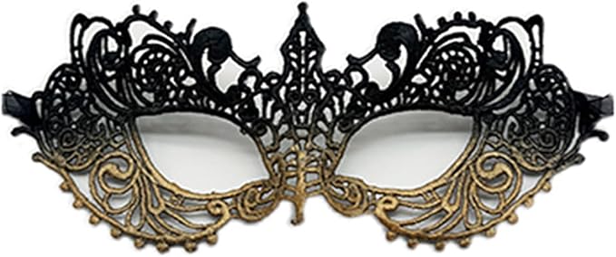 TFTSR Masquerade Masks for Women Couples & Men - Mardi Gras & Venetian Dress Mask in Black & Gold Adults Party Lace Costume