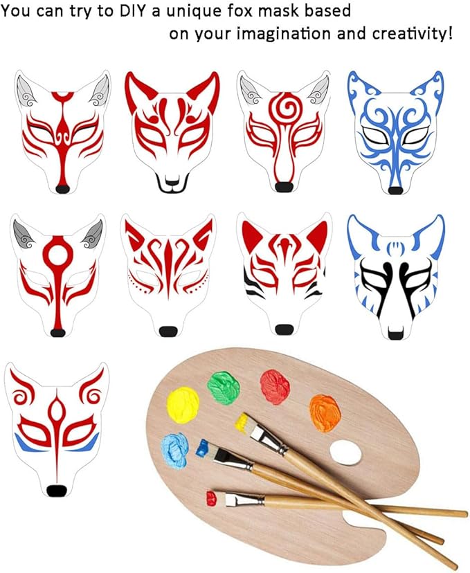 Himine DIY White Fox Cosplay Mask Animal Costume Mask for Party 2 Pcs