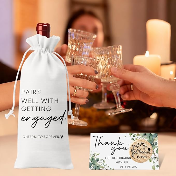 Engaged Gifts Engagement Gifts for Couples Her Engagement Party Decorations Bridal Shower Decorations Wine Gift Bag Cheers To Forever Wine Bag with Thank You Card And Stopper
