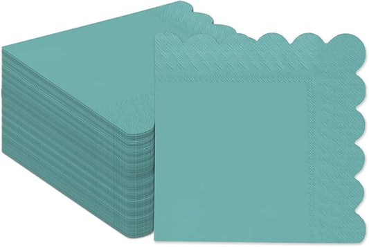 qiqee Vintage Green Cocktail Dinner Napkins 5x5inch Disposable Beverage,Wedding, Birthday Party Dessert Wave Paper Napkins(120 Count)