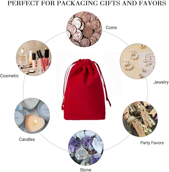 12pcs Red Velvet Drawstring Bags 4x6 inches Small Velvet Cloth Gift Bags Jewelry Pouches for Storage Wedding Party Favor Christmas