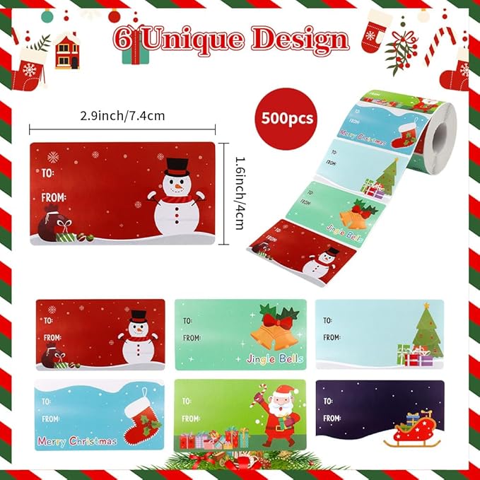 500 PCS Christmas Name Tags Stickers, Gift Tags for Christmas Presents Name Tag Stickers, Adhesive Xmas Gift Tag Label Sticker Holiday Gifts Labels for Women, Men