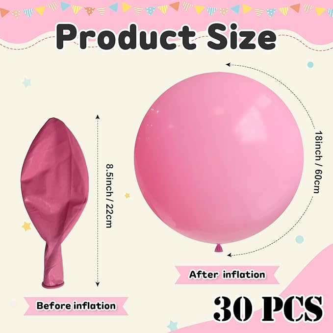30 pcs Pastel Pink Balloons 18 Inch - Large Thick Latex Balloon for Birthday Bridal Shower Wedding Party Decorations