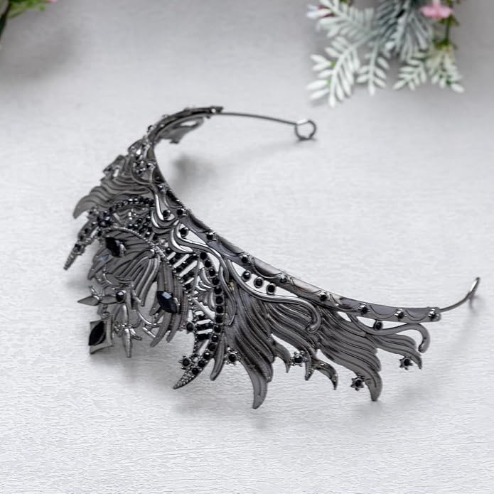 Gothic Red Crystal Flame Wing Tiara Crown for Women Girls, Halloween Cosplay Dark Queen Headpiece, Vintage Rhinestone Headband for Masquerade Party Wedding Prom Stage Accessories