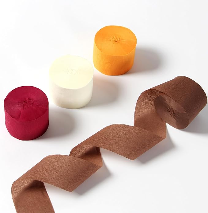 Beige-Orange Brown Fall Party-Decorations Streamers - 8 Rolls Boho Neutral Autumn Baby Shower Thanksgiving Harvest Crepe Tissue Paper Streamer,Birthday Bridal Engagement Wedding Garland Decor Panduola
