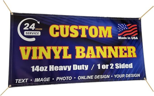 14oz Custom Vinyl Banner, Full Color, Premium Coated Material, Heavy Duty Sign, Backdrop, Indoor / Outdoor, For Advertising, Tadeshow, Occasions, Online Design or Print Your Design, 1 or 2 Sided (5 X 6 ft (H X W))