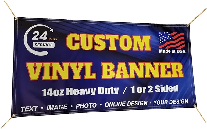 14oz Custom Vinyl Banner, Full Color, Premium Coated Material, Heavy Duty Sign, Backdrop, Indoor / Outdoor, For Advertising, Tadeshow, Occasions, Online Design or Print Your Design, 1 or 2 Sided (5 X 18 ft (H X W))