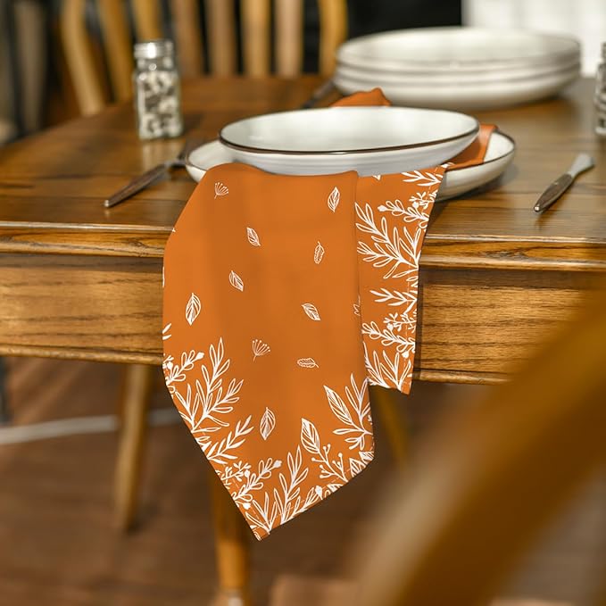 Horaldaily Fall Cloth Napkins 18 x 18 Inch, Thanksgiving Autumn Harvest Orange Wild Flowers Party Dinner Decoration Washable Napkins Set of 6