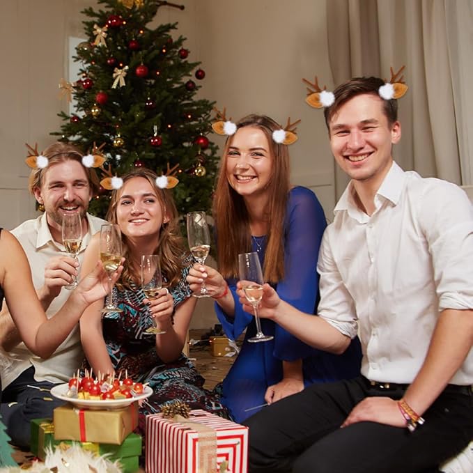 Bicfuiot Deer Antlers Headband Christmas Deer Ears Costume for Women Hair Accessories Reindeer Horn Doe Fawn Cute Christmas Headbands Halloween Party Cosplays