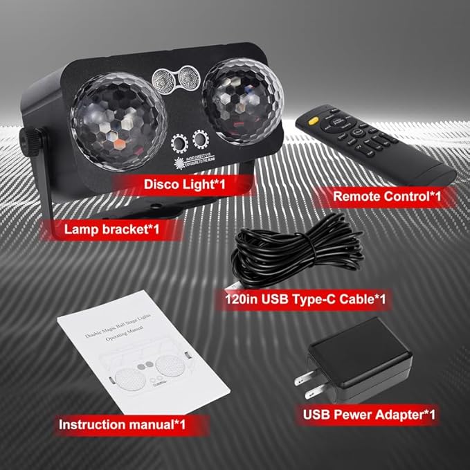 Disco Ball Disco Light, Disco Ball Decor Party Lights Strobe DJ Lights for Party with Dual Disco Balls Sound Activated with Remote Control for Christams Halloween KTV Club Party