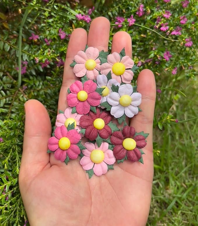 100 Pcs Pink Tone Mulberry Paper Flowers, 30x30mm, Handmade, Romantic Style, Craft Flowers, Wedding & Special Occasion