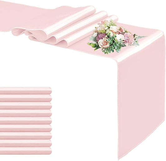 10 Pack Satin Table Runner 12 x 108 Inch Long,Satin Silk Table Runner for Wedding,Birthday Party and Banquet Decoration,Rose Gold