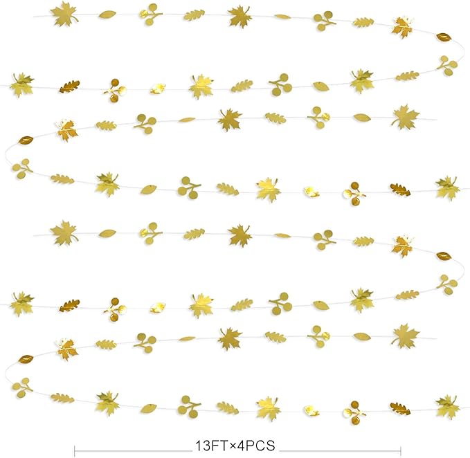 52Ft Fall Party Decorations Gold Fall Maple Leaf Paper Garlands Streamer Autumn Leaves Paper Banners for Birthday Wedding Bridal Baby Shower Engagement Bachelorette Thanksgiving Harvest Party Supplies