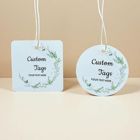 Personalized Gift Tags, Square Round Paper Thank You Tag for Wedding Baptism Birthday Favors, Custom Hang Tags with Your Text and String (Design7)