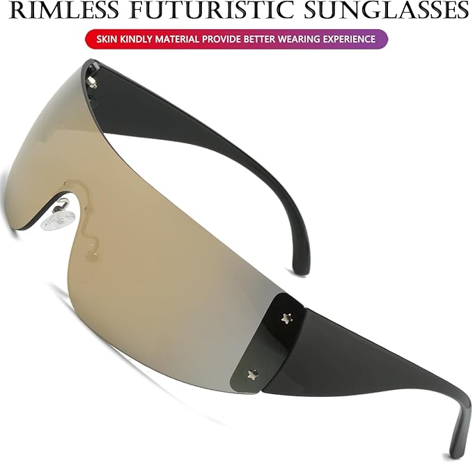 AIEYEZO Oversized Y2K Sunglasses for Women Men Trendy Retro Wrap Around Big Shield Sun Glasses