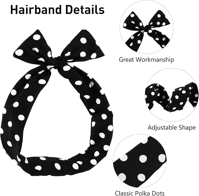 Aneco 6 Pack 50s Set Chiffon Scarf Cat Eye Glasses Bandana Tie Headband Earrings