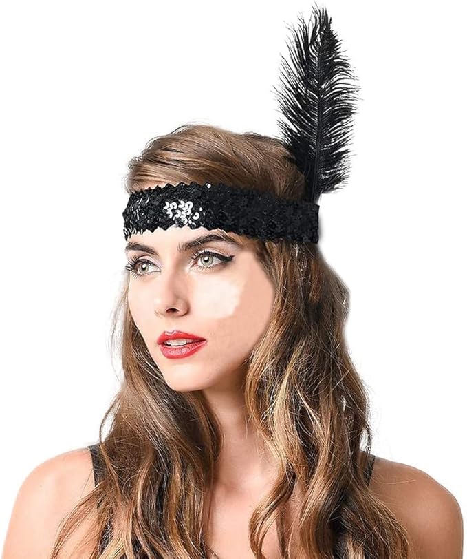 Luckygift 1920s Flapper Headband Ostrich Feather Headpiece Roaring 20's Party Costume Flapper Headpiece with Mixed Color 20PCS