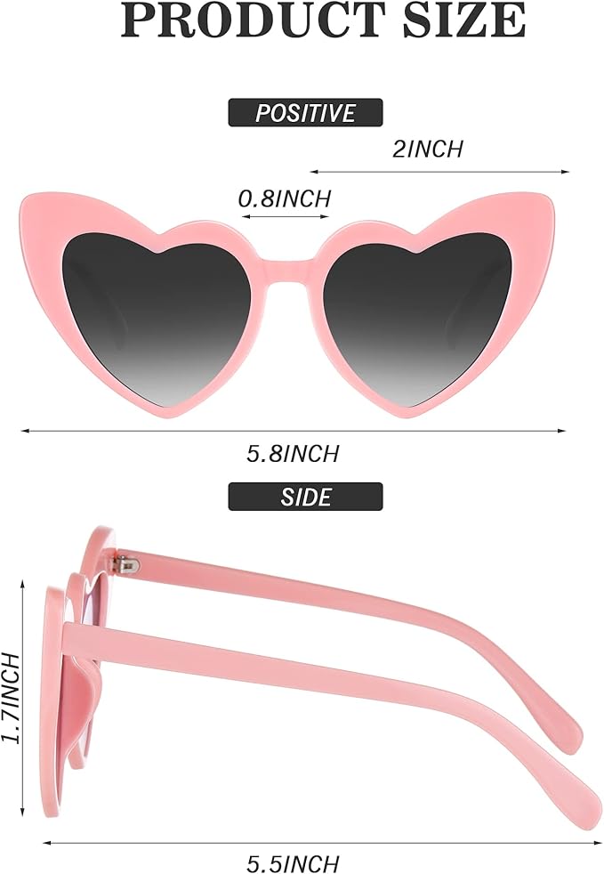 Flutesan 15 Pairs Heart Shaped Sunglasses Vintage Cat Eye Sunglasses for Bachelorette Party Supplies