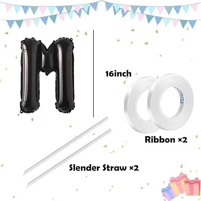 Letter Balloons 16 Inch Mylar Foil Alphabet Letter A-Z Balloons Set for Wedding Birthday Party Decoration Banner Custom Phrase 26 Pieces(Black)