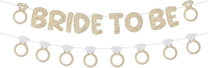 Bride to Be and Diamond Ring Banner Glitter for Bridal Shower Decorations Bachelorette Party Banner for Engagement Wedding Party Decorations(Champagne Gold)