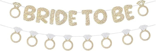 Bride to Be and Diamond Ring Banner Glitter for Bridal Shower Decorations Bachelorette Party Banner for Engagement Wedding Party Decorations(Champagne Gold)