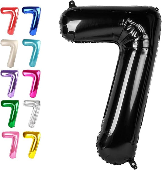 Black Number 7 Birthday Balloon 40 Inch, 7 17 27 70 77 Party Celebration Decorations Supplies, Mylar Foil Numbers Balloons for Seven Wedding Anniversary