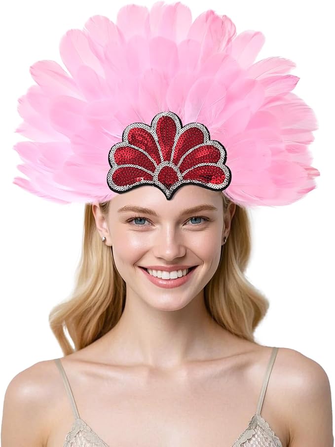 Women's Carnival Feather Headpieces Sequin Headdress for Wedding Masquerade Party Cosplay Feather Headbands