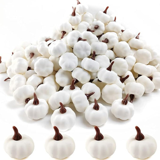 TIHOOD 20PCS Mini Artificial Pumpkins, Fall Harvest Simulation Pumpkins Decor Fake Fruit Home Decor for Halloween Thanksgiving Party Decorations (White)