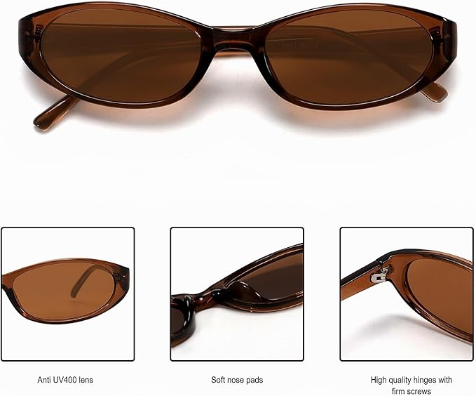 Retro Oval Sunglasses for Women Chic Cat Eye 90s Sunnies Lightweight Narrow Shades Trendy UV protection Sun Glasses