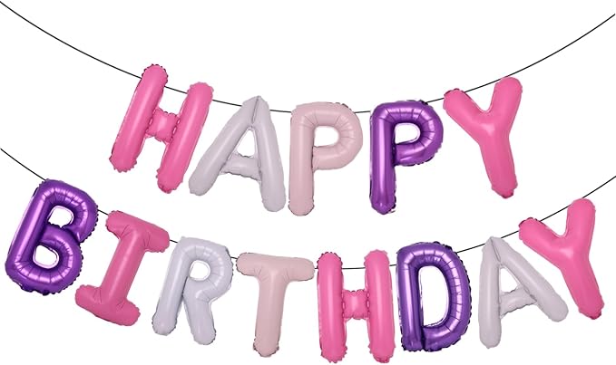 Accevo Pantone Happy Birthday Banner Purple Pink Happy Birthday Balloons 16 Inch Foil Letters Balloons Happy Birthday Sign for Kids, Child, Adults, Boys & Girls Birthday Decorations Birthday Banner