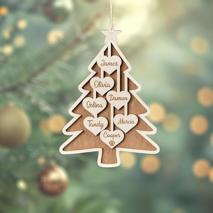 Customized 2025 Family Christmas Tree Ornament – Personalized Wooden Holiday Decoration, Custom Engraved Keepsake, Unique, Handcrafted Christmas Ornament