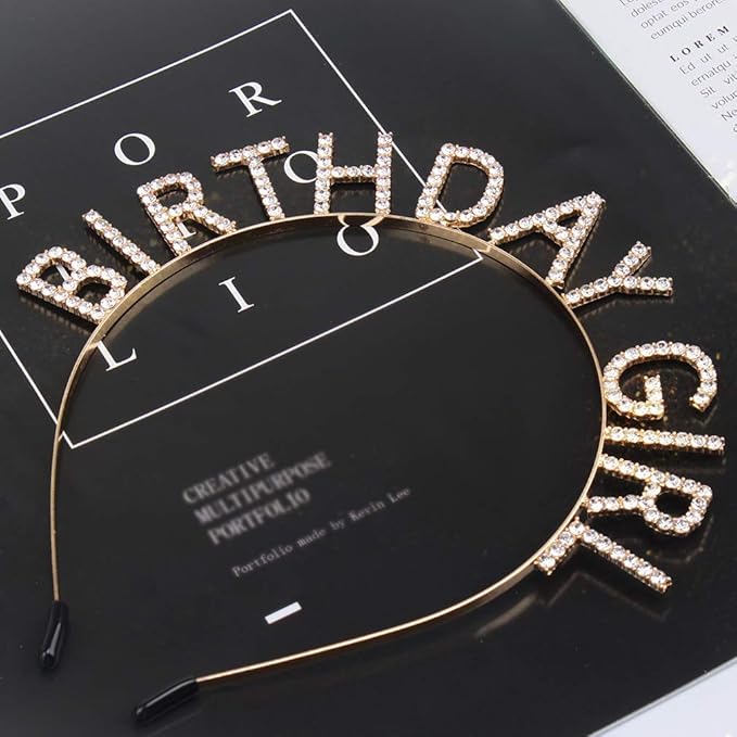 AOPRIE Birthday Girl Headband Happy Birthday Tiara for Women Girls Princess Crown Rhinestone Accessories, Gold