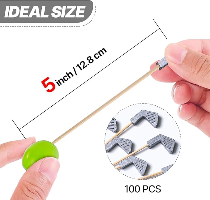 PuTwo Golf Cocktail Picks 4.7 Inch 100pcs Bamboo Fancy Skewers Toothpicks for Appetizers Food Drink Fruit Sandwich BBQ Golf Theme Cocktail Party Charcuterie Boards Accessories Party Supplies