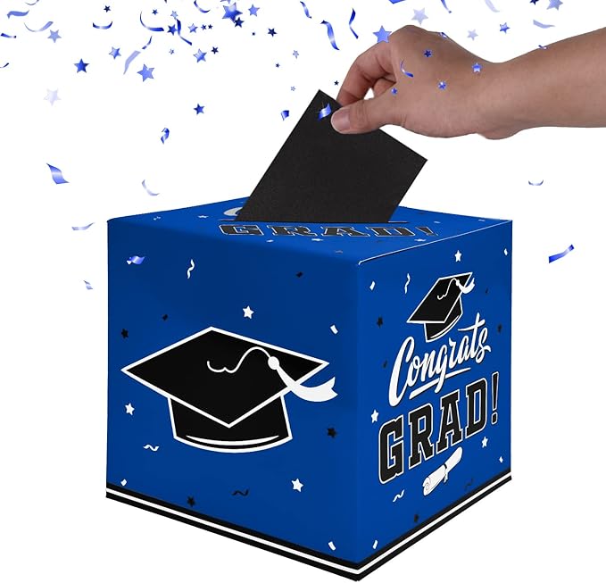 Gatherfun Graduation Decorations 2025 Graduation Box Graduation Card Box for Graduation Gift Graduation Party Favors Decor Party Supplies Blue