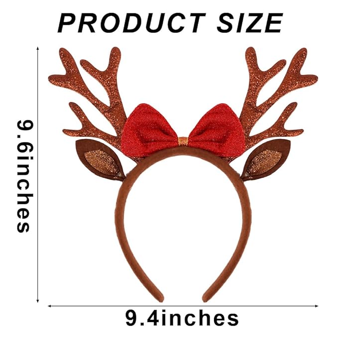 TODDER Brown Christmas Headband, Reindeer Antlers Ears Headband for Adults and Kids, Christmas Hair Accessories Deer Antlers Costumes for Themed Parties and Cosplay