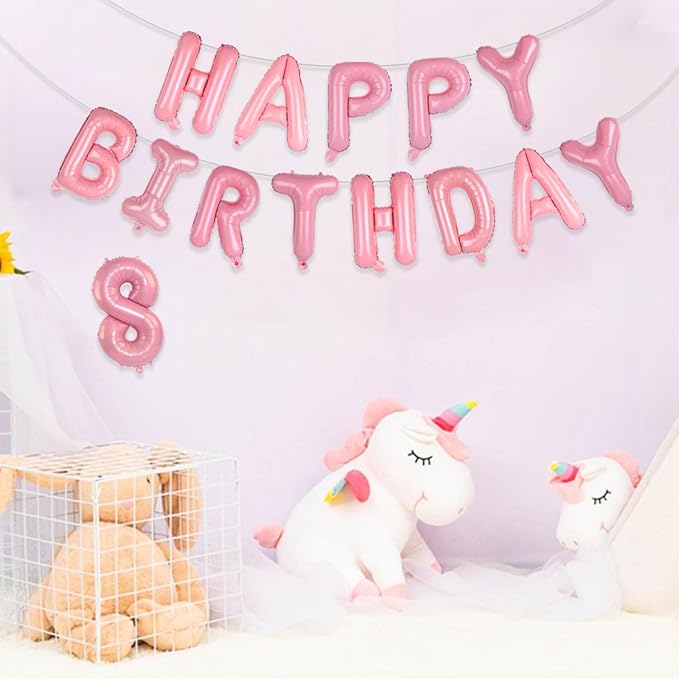 75pcs 16" Happy Birthday Balloon Banner, Pink Balloons Letters, Personalized Mylar Foil Birthday Decorations includes 2 Sets A- Z, 1 set Number 0-9 "HAPPY BIRTHDAY" letters
