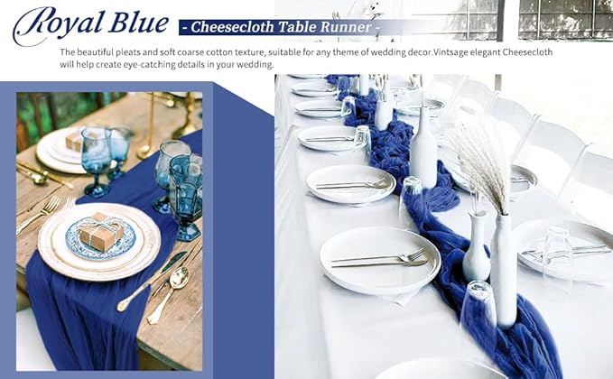 5 Packs Cheesecloth Table Royal Blue, 10Ft x 35" Dark Blue Rustic Gauze Boho Wedding Table Runner Decoration, Wedding Table Decor Table Cloth for Wedding Party Bridal Shower Table