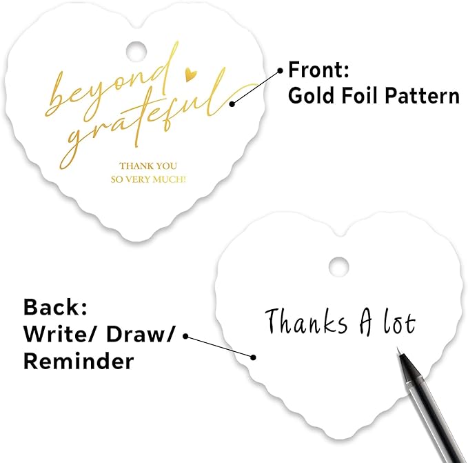 50pcs Gold Foil Thank You Tags with String, Pre-Punched Hole Gift Tags with String - Perfect for Weddings, Baby Showers, Parties, Celebrations - Beyond Grateful(2.36"*2.16")